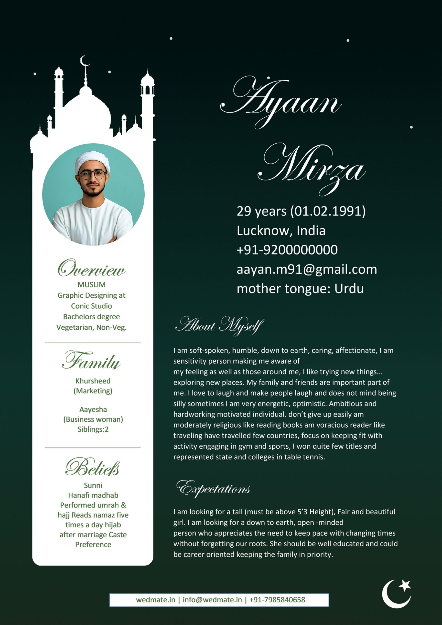 Muslim Marriage BioData Ayaan Mirza