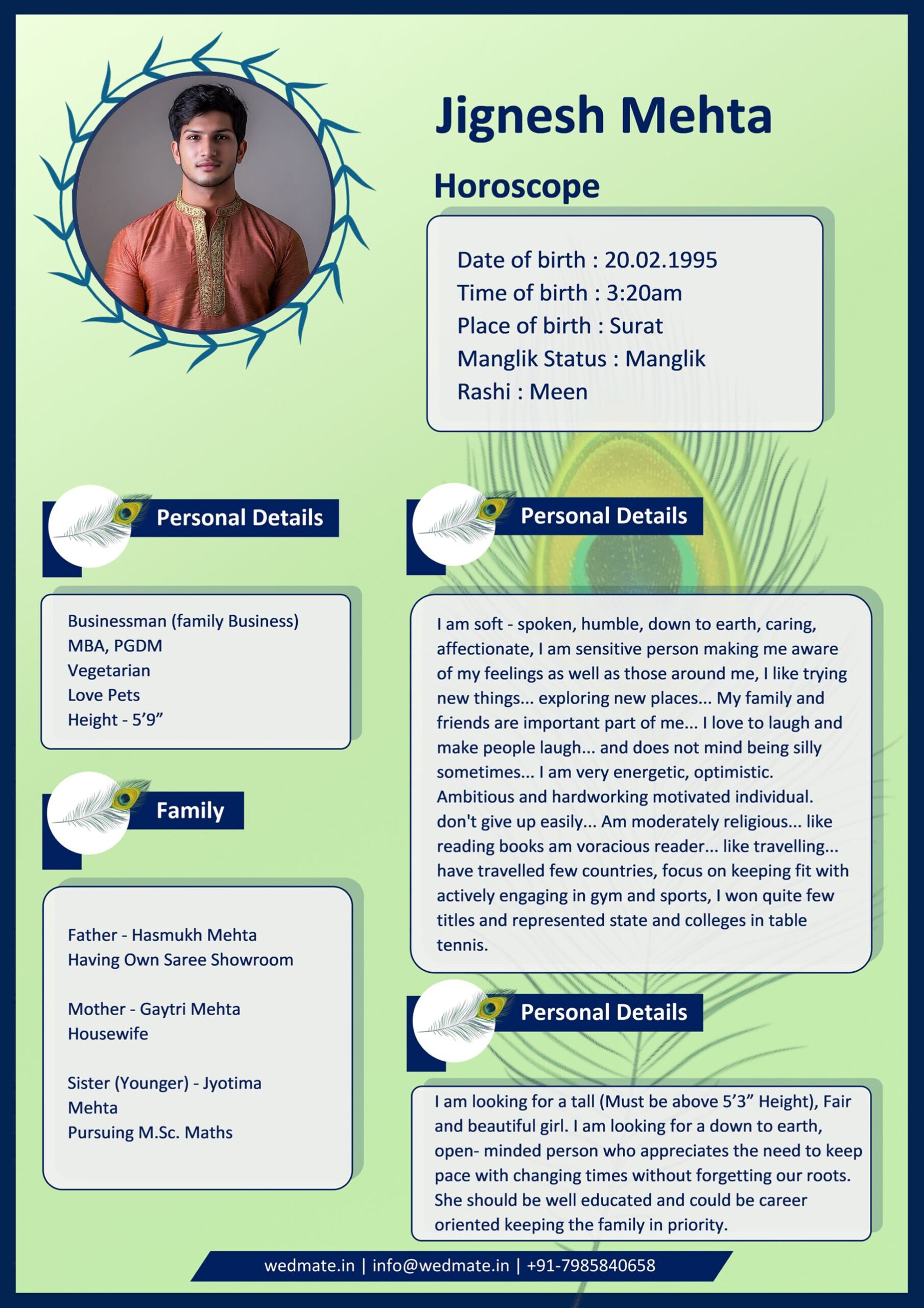 Hindu Marriage BioData Jigensh Mehta