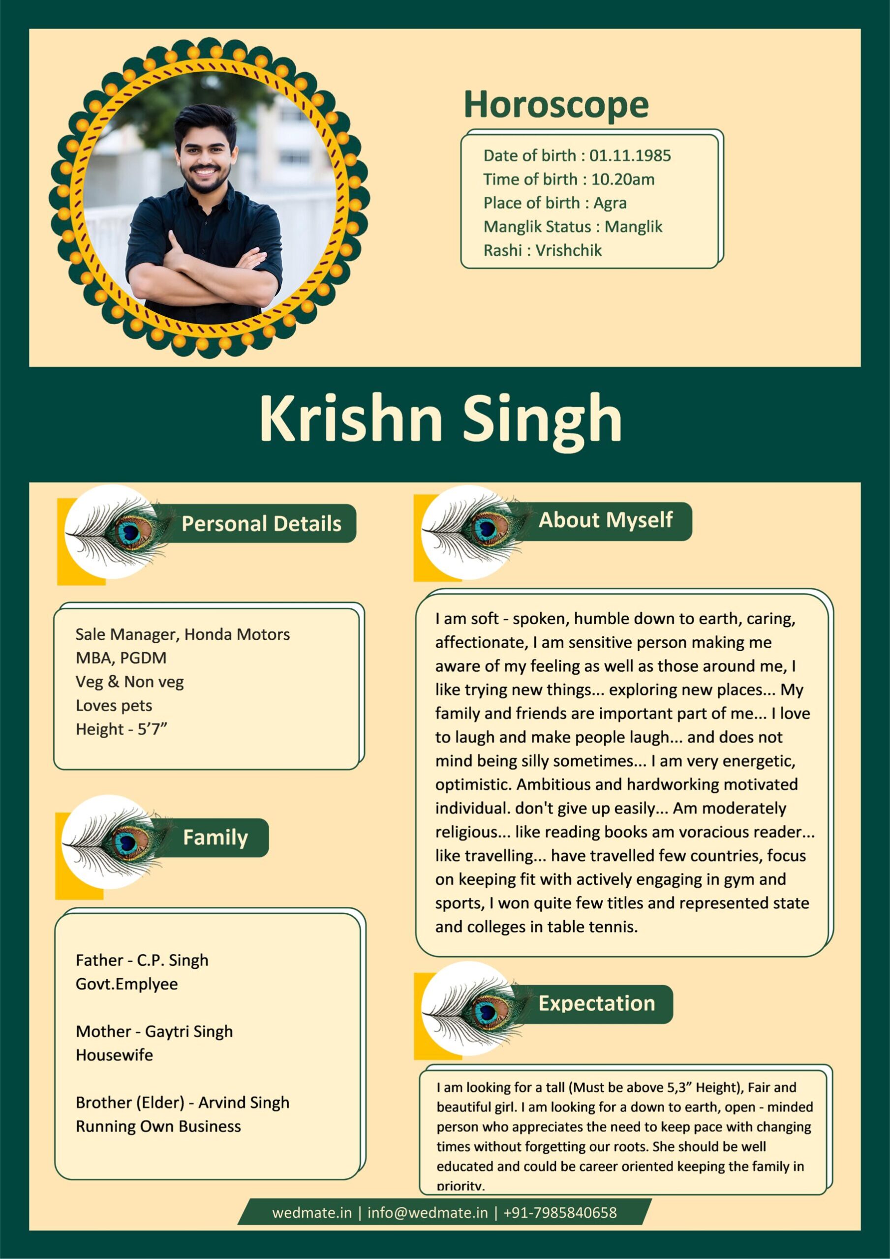 Hindu Marriage BioData Krishn Singh