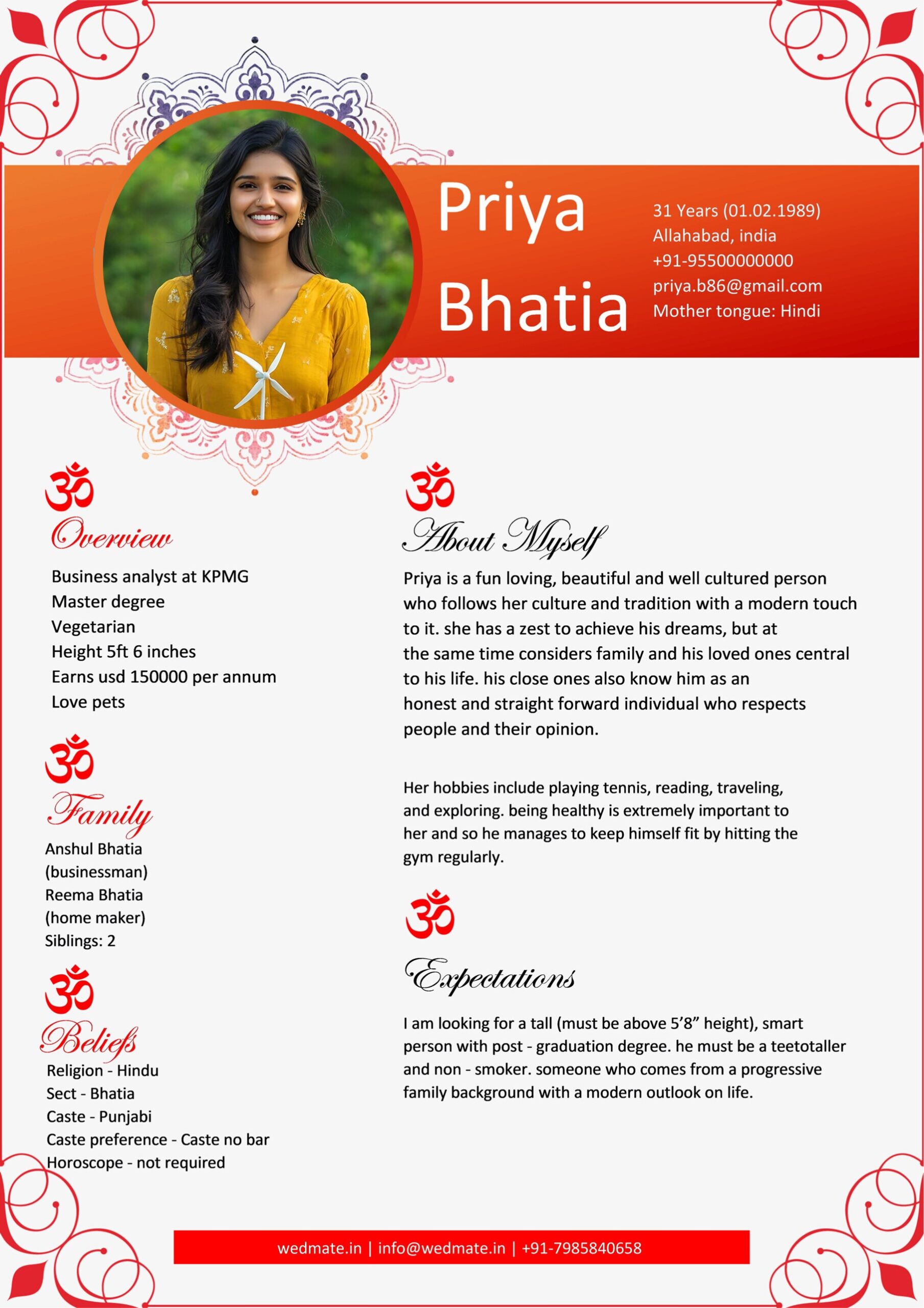 Hindu Marriage BioData Priya
