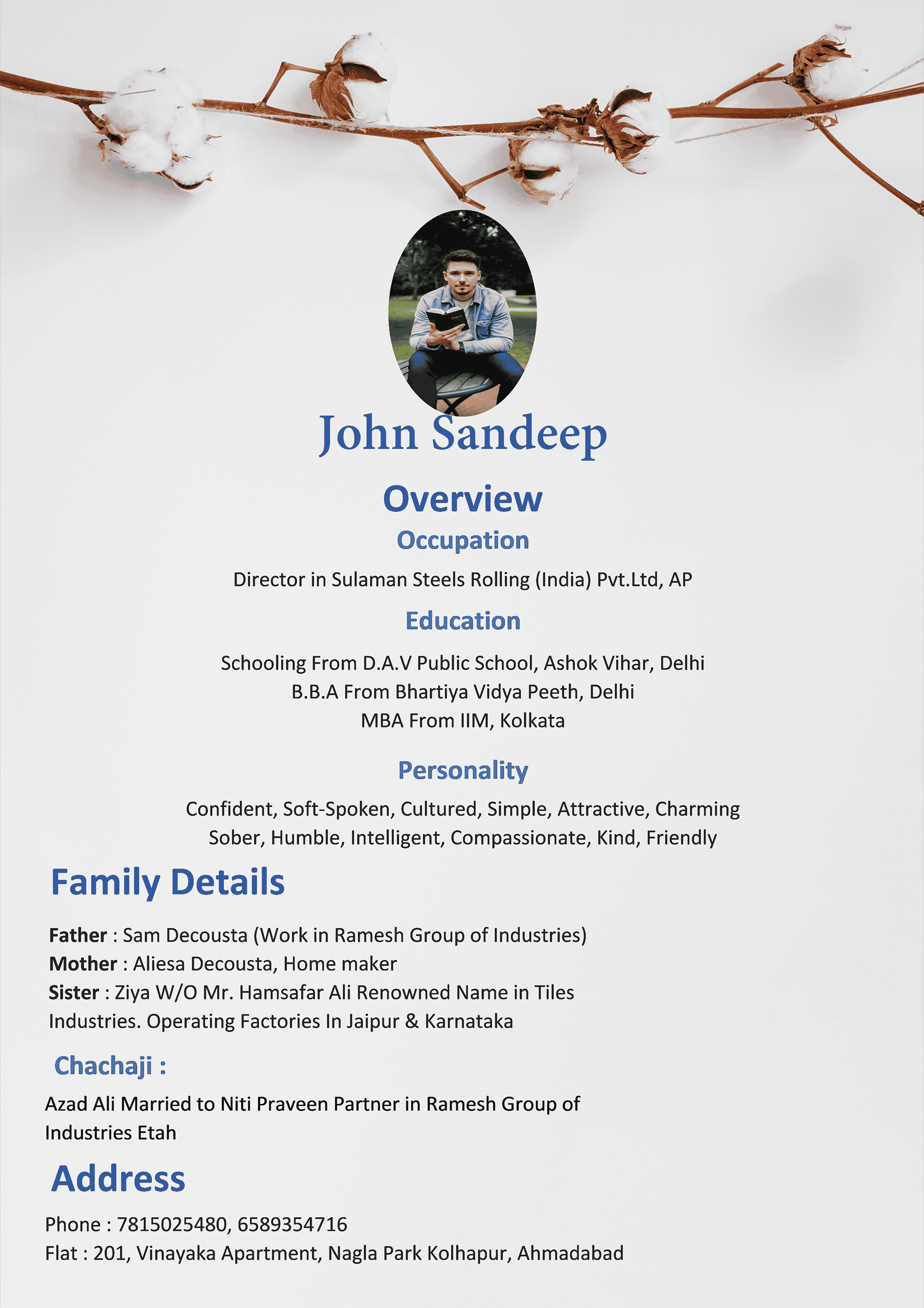 Christian Boy Marriage Biodata John