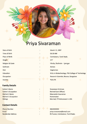 Tamil Girl Marriage Biodata Premium Design