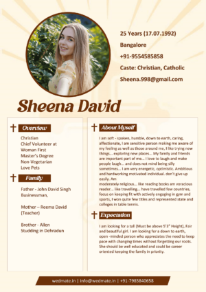 Christian Girl Marriage Biodata Sheena David