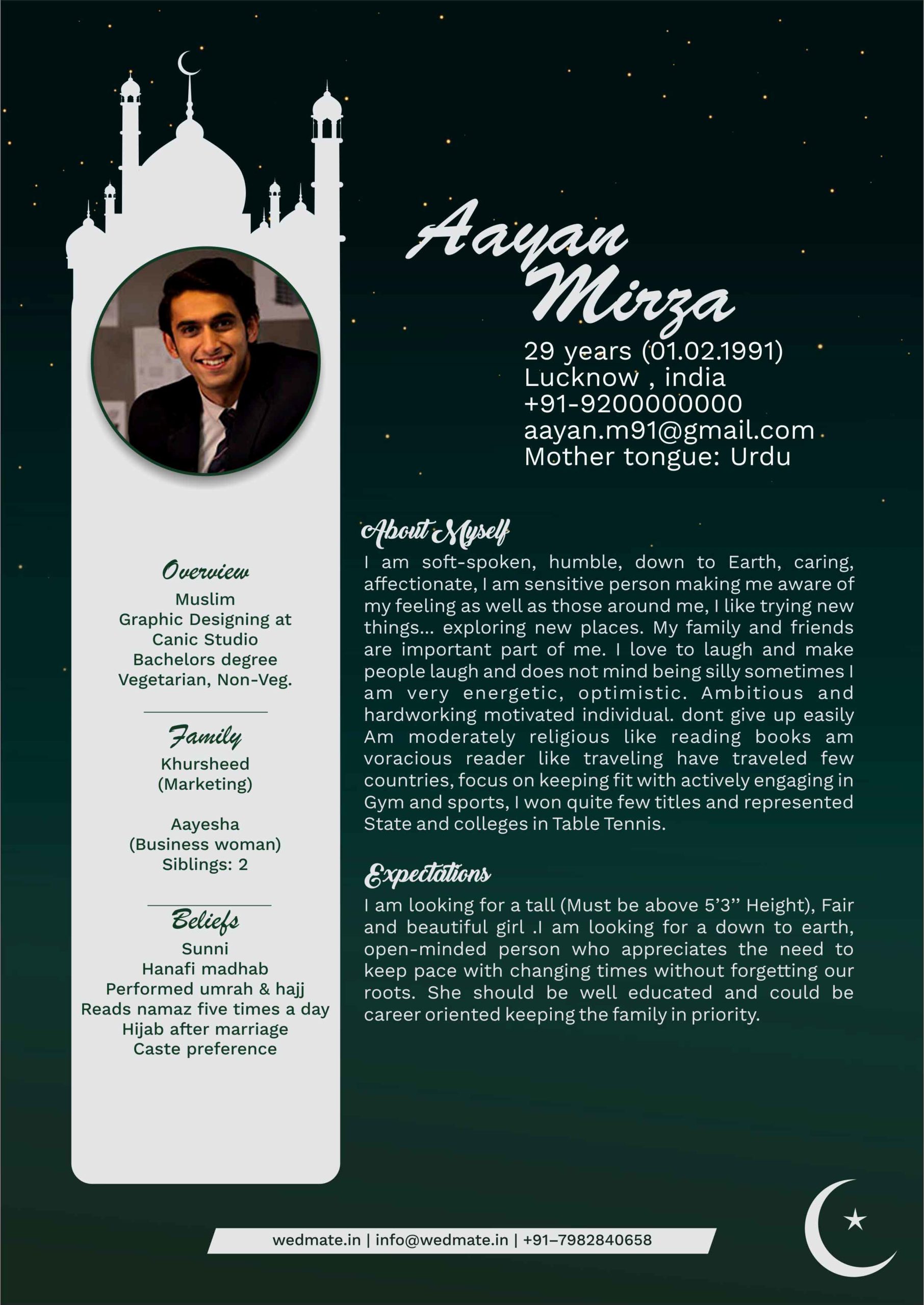 Muslim groom biodata sample