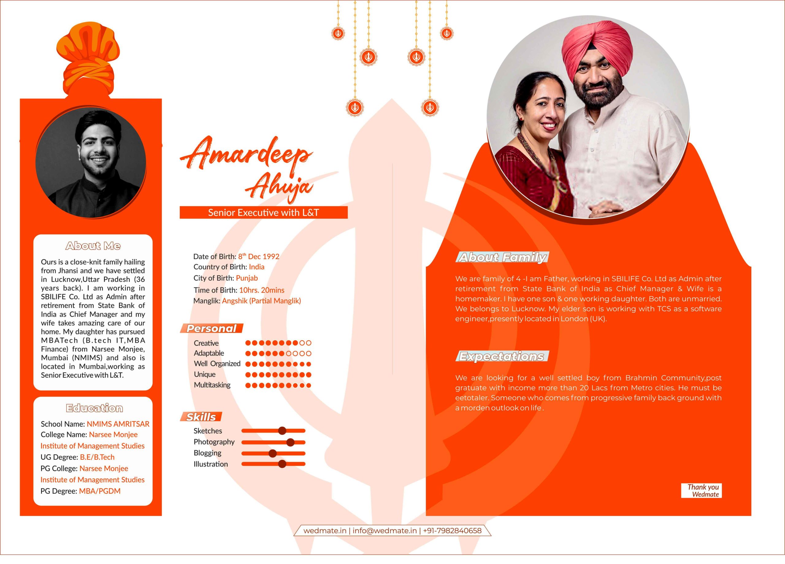 Sikh Marriage Biodata for Boy
