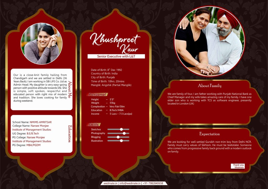 Samples Of Biodata For Marriage Matrimonial Biodata Sample For Boy And Girl 8386