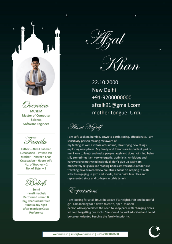 Muslim Boy Marriage Biodata Dark Background