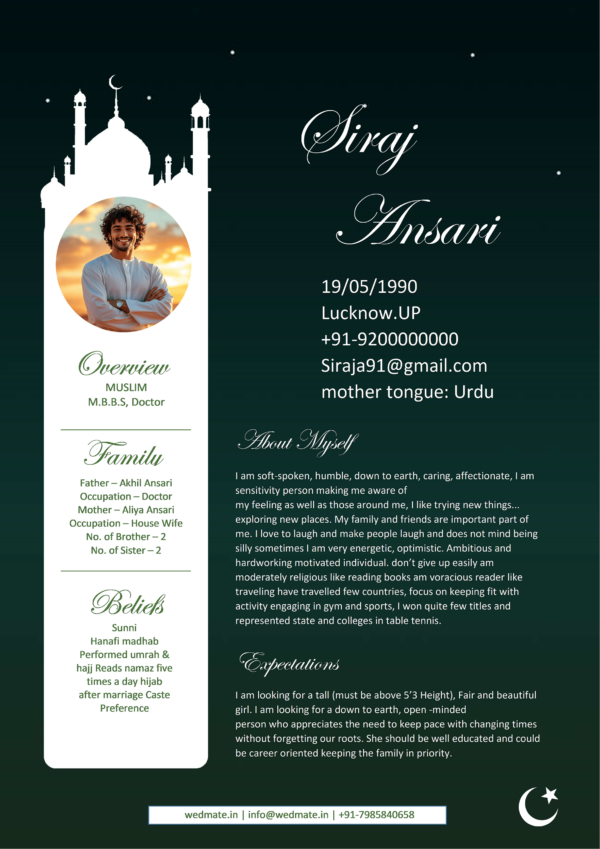 Muslim Boy Marriage Biodata Siraj